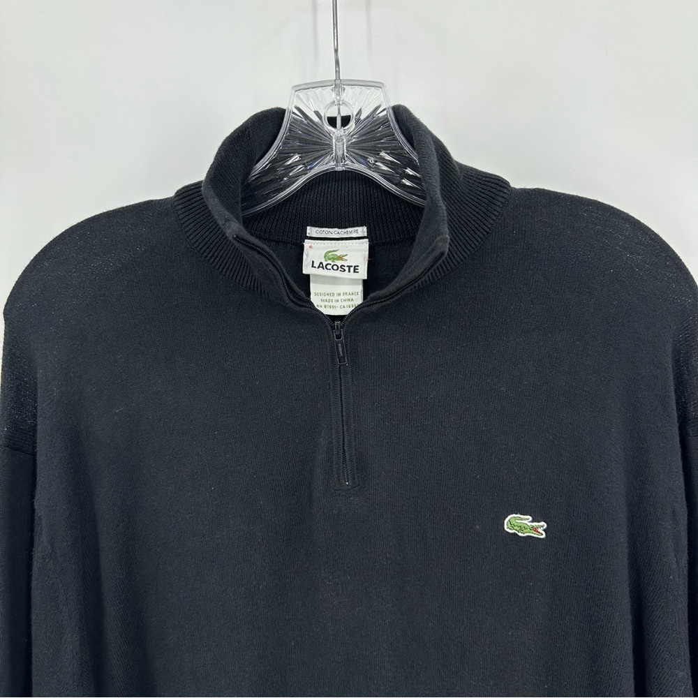 Lacoste Cotton Cashmere Blend 1/4 Zip Long Sleeve Sweater Black Size 6, XL - Picture 3 of 10